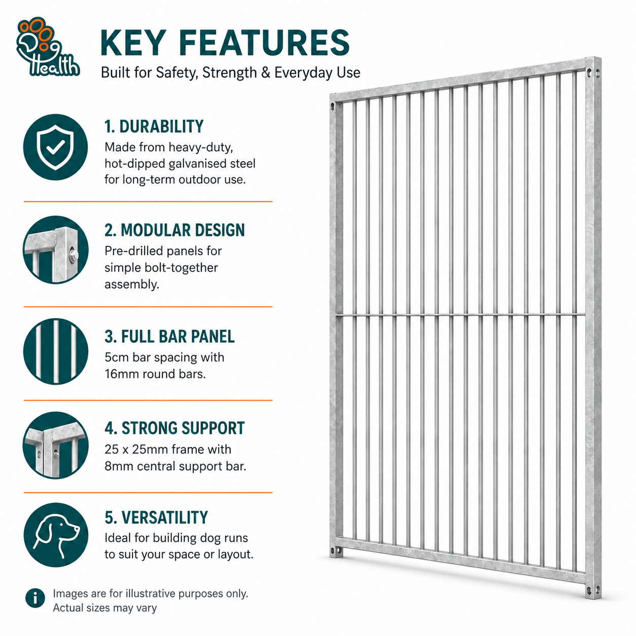 Dog Run Panel 1.5 x 1.84m 5cm Gap Heavy-Duty Galvanised