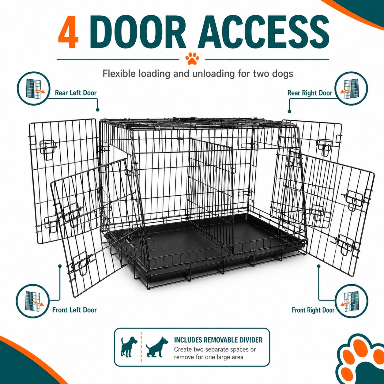 Doghealth Car Crate, Pet Travel Crate Double Sloped With Divider & Removeable Tray 77.5cm L x 51cm W x 52cm H