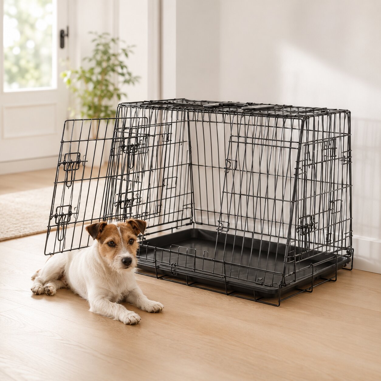 Doghealth Car Crate, Pet Travel Crate Double Sloped With Divider & Removeable Tray 77.5cm L x 51cm W x 52cm H